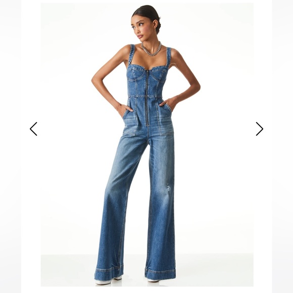 Alice + Olivia Lovetta Denim Wide-Leg Jumpsuit - Monterey Blue - Picture 3 of 11